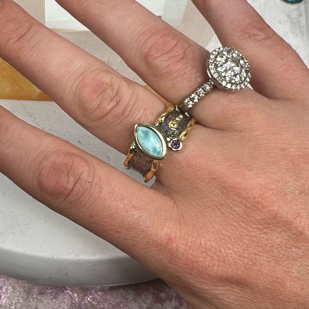Larimar Ring With Amethyst Size 9 - image 8